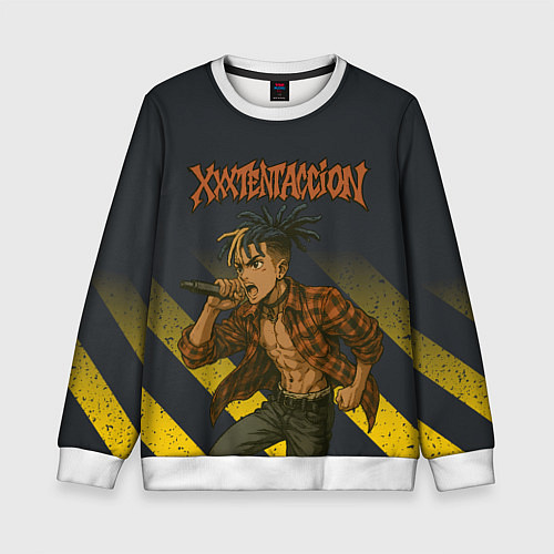 Детский свитшот XXXTentacion с микрофоном в аниме стиле / 3D-Белый – фото 1