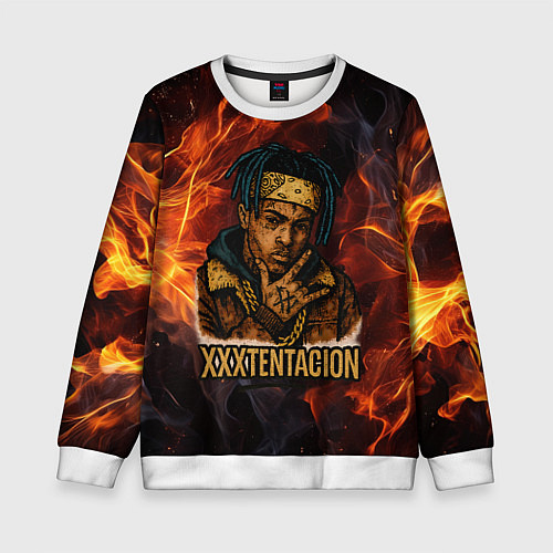 Детский свитшот XXXTentacion на фоне огня / 3D-Белый – фото 1