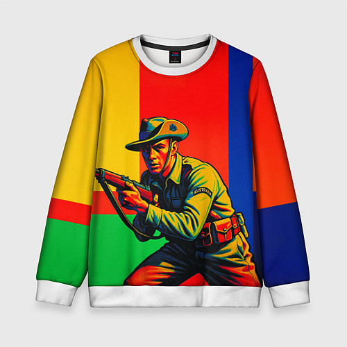 Детский свитшот Австралийский ретро солдат поп-арт / 3D-Белый – фото 1