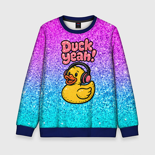 Детский свитшот Duck yeah - утка в наушниках / 3D-Синий – фото 1