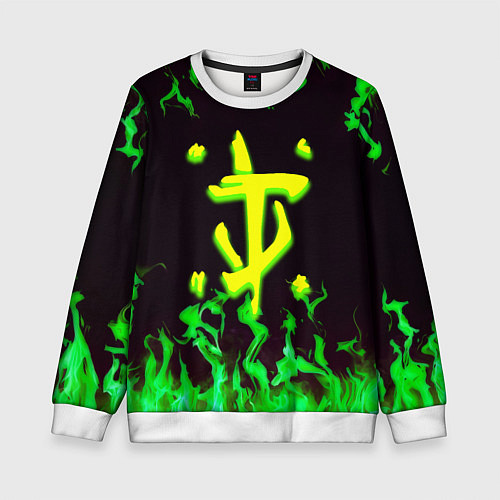 Детский свитшот Doom зелёный огонь / 3D-Белый – фото 1