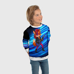 Свитшот детский Лиса в косухе и гитарой - рок звезда, цвет: 3D-белый — фото 2