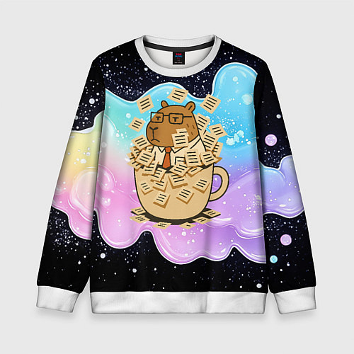 Детский свитшот Менеджер капибара в кружке в стикерах / 3D-Белый – фото 1