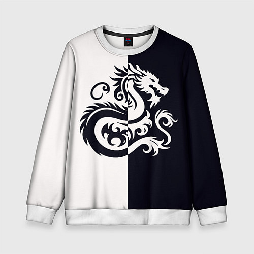 Детский свитшот Дракон на темно-синем / 3D-Белый – фото 1