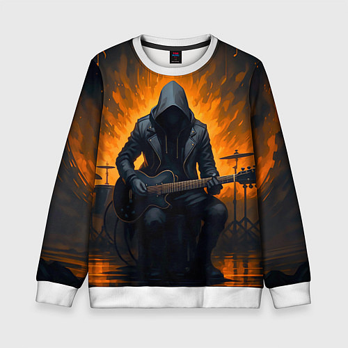 Детский свитшот Гитарист играющий в пламени / 3D-Белый – фото 1