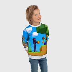 Свитшот детский Эндермен помогает героям, цвет: 3D-белый — фото 2