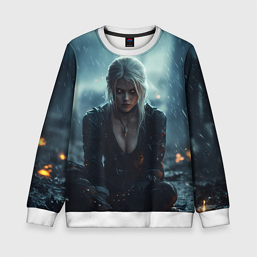 Детский свитшот Цири сидит под дождем / 3D-Белый – фото 1