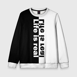 Свитшот детский Живи в реале, цвет: 3D-белый