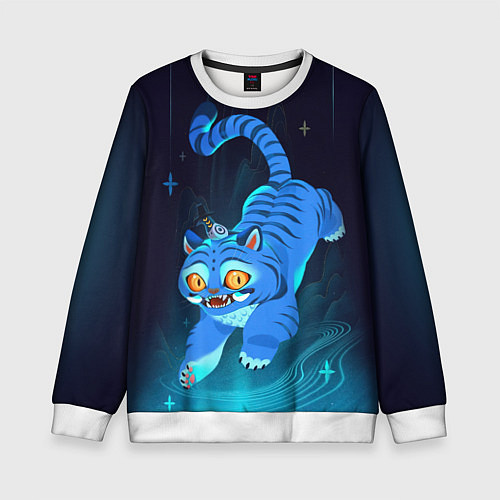 Детский свитшот Blue tiger and a six eyed magpie / 3D-Белый – фото 1