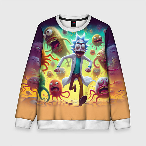 Детский свитшот Рик Санчес убегает от монстров / 3D-Белый – фото 1