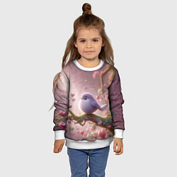 Свитшот детский Маленькая фиолетовая птица с сердечками и цветами, цвет: 3D-белый — фото 2