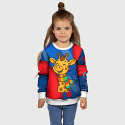 Свитшот детский Радостныйй жираф в шарфе, цвет: 3D-белый — фото 2