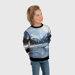 Свитшот детский Снежный горный пейзаж с елями и рекой, цвет: 3D-черный — фото 2