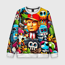 Свитшот детский Дональд Трамп в компании мультяшных персонажей, цвет: 3D-белый