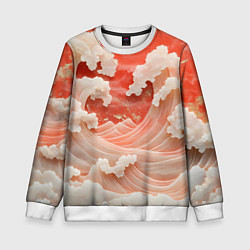 Свитшот детский Японские красные волны, цвет: 3D-белый