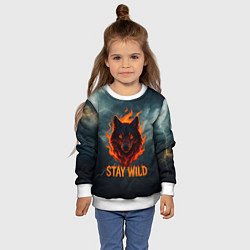 Свитшот детский Stay wild волк в огне, цвет: 3D-белый — фото 2