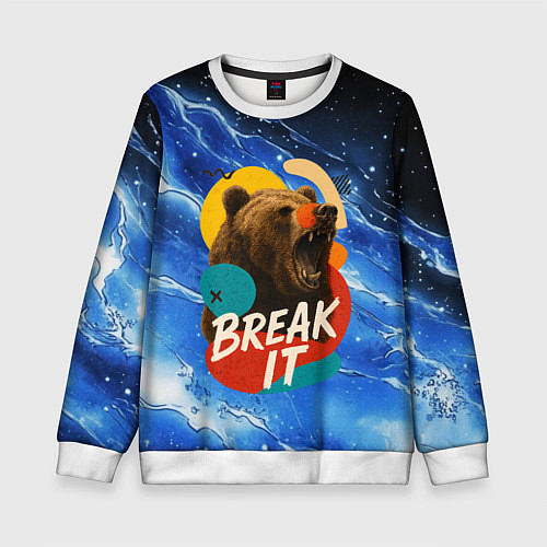 Детский свитшот Break it злой медведь / 3D-Белый – фото 1