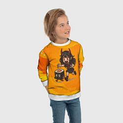 Свитшот детский Девочка дьявол бежит за роллом, цвет: 3D-белый — фото 2