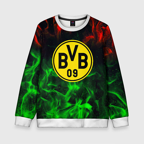 Детский свитшот Borussia красно зеленый огонь / 3D-Белый – фото 1