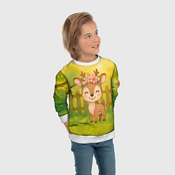 Свитшот детский Милый олененок на зеленом дворе, цвет: 3D-белый — фото 2