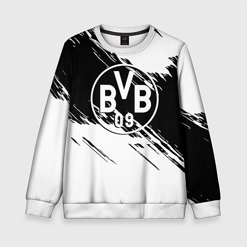 Детский свитшот Borussia черно белые полосы / 3D-Белый – фото 1