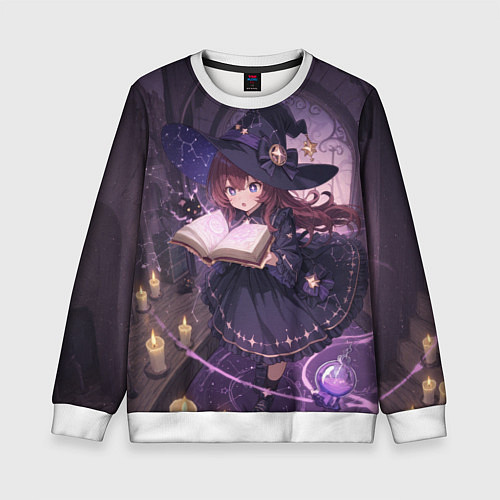 Детский свитшот Аниме Ведьма Читает Книгу Заклинаний / 3D-Белый – фото 1