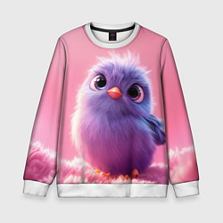 Свитшот детский Милая фиолетовая птичка, цвет: 3D-белый