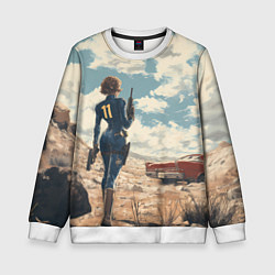 Свитшот детский Fallout девушка в пустоши, цвет: 3D-белый