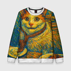 Свитшот детский Кот-мем бу в стиле Ван Гога, цвет: 3D-белый