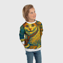 Свитшот детский Кот-мем бу в стиле Ван Гога, цвет: 3D-белый — фото 2