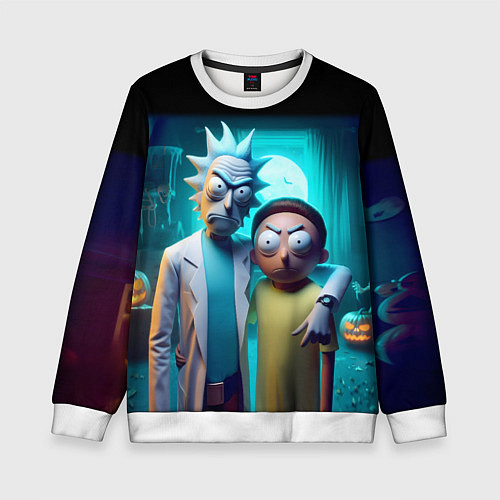 Детский свитшот Rick with Morty - halloween night / 3D-Белый – фото 1