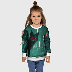 Свитшот детский Лиса в сияющими глазами в стиле киберпанк, цвет: 3D-белый — фото 2