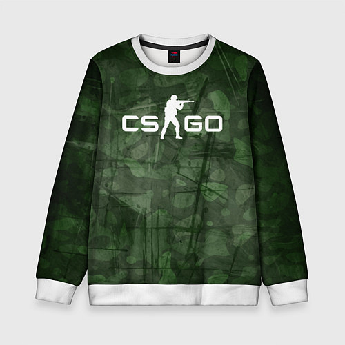 Детский свитшот Эмблема CS GO на камуфляжном фоне / 3D-Белый – фото 1