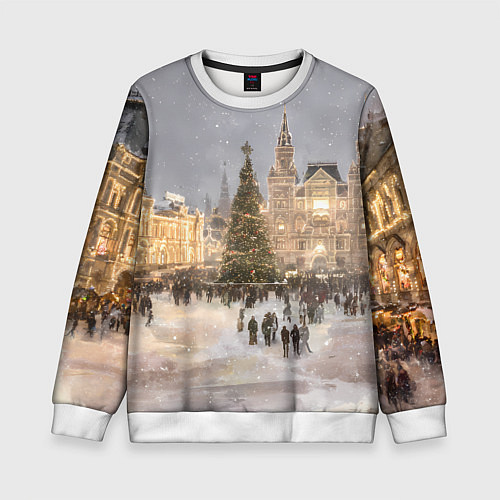 Детский свитшот Новогодние гуляния в Москве / 3D-Белый – фото 1
