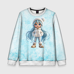 Свитшот детский Девочка-зима с синими волосами, цвет: 3D-белый