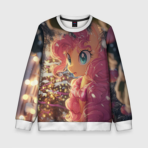 Детский свитшот Новогодняя милая пони / 3D-Белый – фото 1