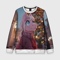 Свитшот детский Лошадка у новогодней елки, цвет: 3D-белый