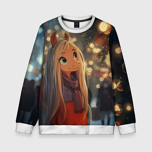 Детский свитшот Новогодняя лошадка / 3D-Белый – фото 1