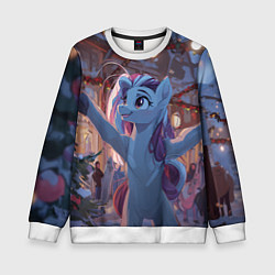 Свитшот детский Лошадка наслаждается новым годом, цвет: 3D-белый