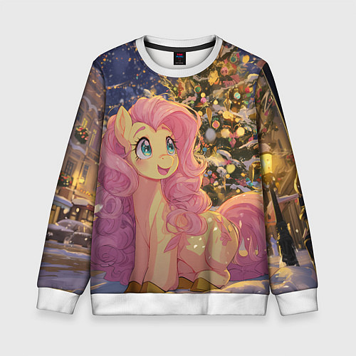 Детский свитшот Милая пони и новый год / 3D-Белый – фото 1