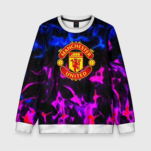 Детский свитшот Манчестер Юнайтед огонь неон / 3D-Белый – фото 1
