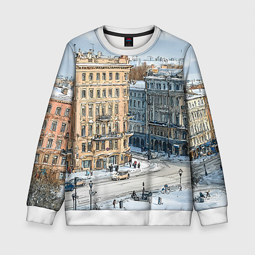Детский свитшот Зимняя улица Питера / 3D-Белый – фото 1