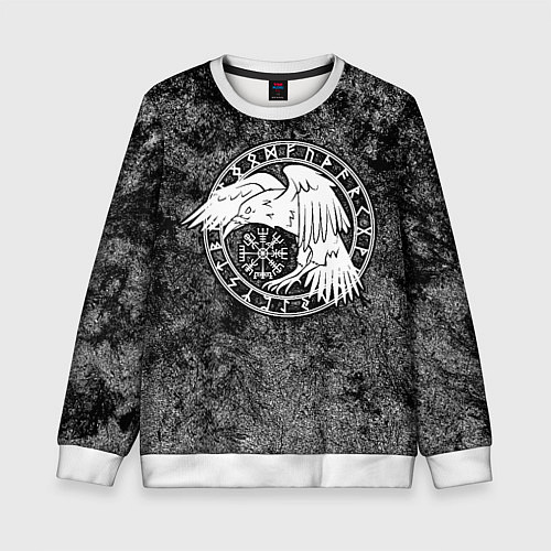 Детский свитшот Ворон в круге рун и компас вегвизир / 3D-Белый – фото 1