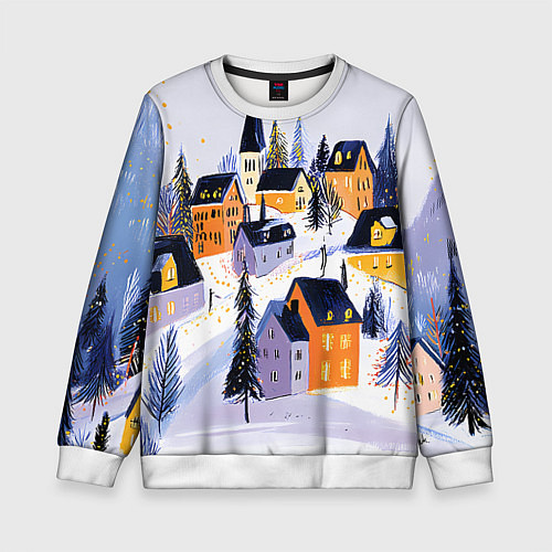 Детский свитшот Новогодние домики на горе / 3D-Белый – фото 1