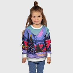 Свитшот детский Новогодние елки в горном городке, цвет: 3D-белый — фото 2