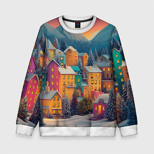 Детский свитшот Новогодний город в горах / 3D-Белый – фото 1