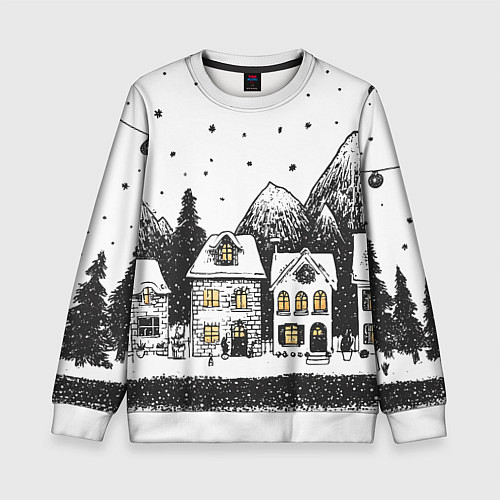 Детский свитшот Черно-белый новогодний город / 3D-Белый – фото 1