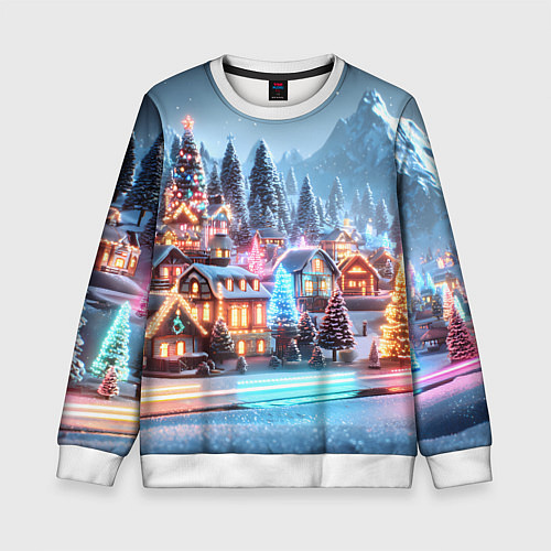 Детский свитшот Городок в новогодних огоньках / 3D-Белый – фото 1