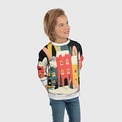 Свитшот детский Разноцветные новогодние дома, цвет: 3D-белый — фото 2