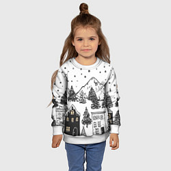 Свитшот детский Заснеженный черно-белый город, цвет: 3D-белый — фото 2